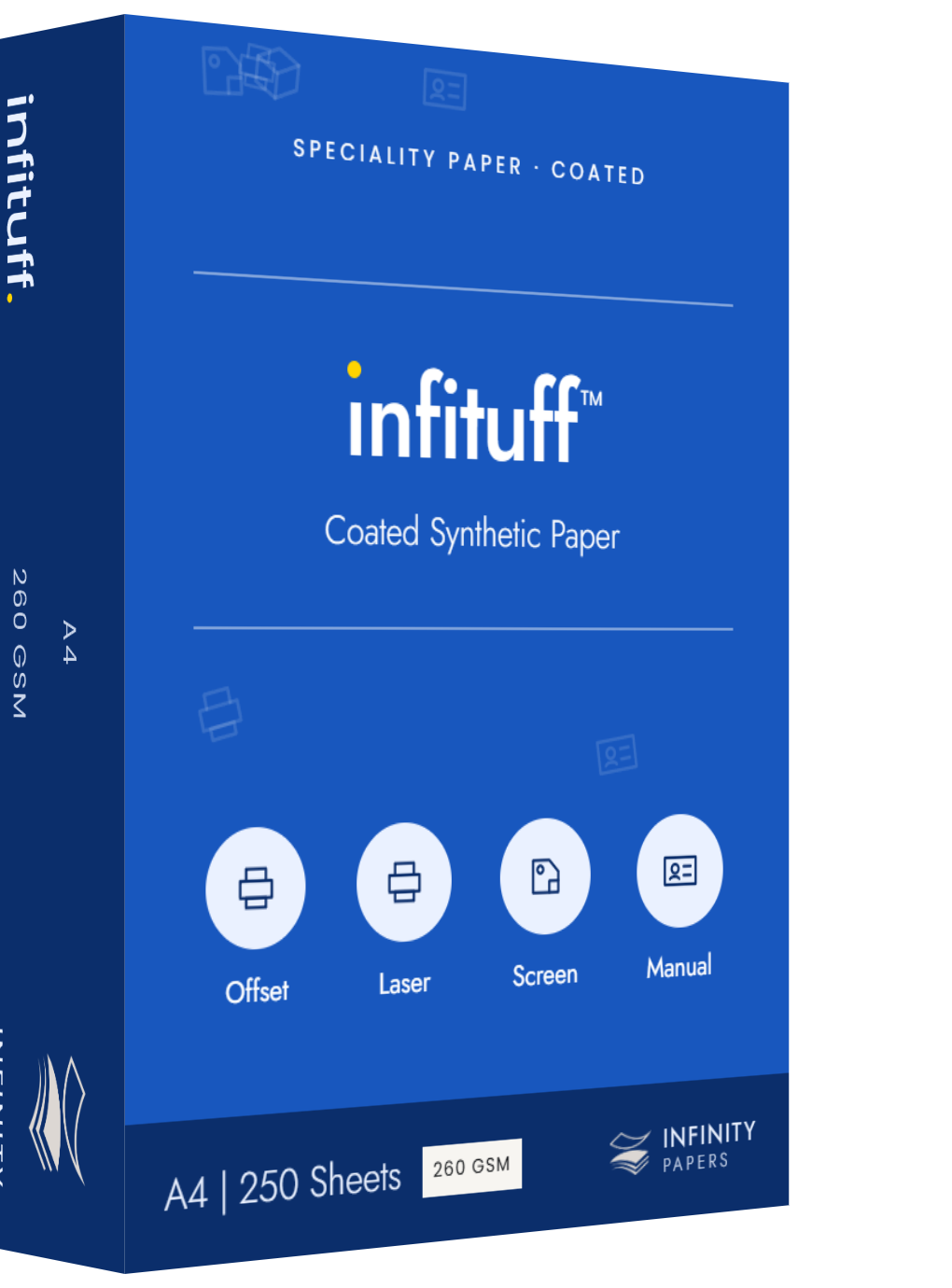 infituff — coated pack, facing left — Coated Synthetic Paper
